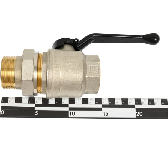 Кран шаровой латунный с американкой Hoobs НР/ВР 1'1/2'' рычаг алюм. чёрный, 1 шт/уп. 15126H