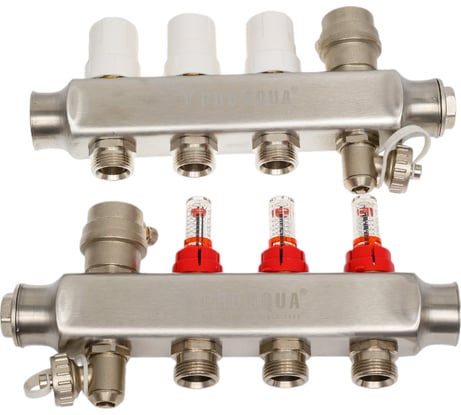 Коллекторный блок с расходомерами и автоматическими воздухоотводчиками PRO AQUA ШК 3 выхода, 230 мм, V500MB.AV.03b
