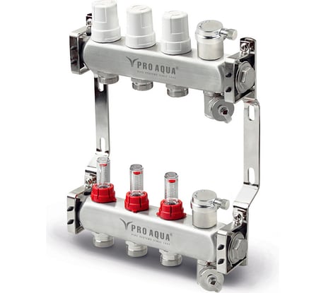 Коллекторный блок с расходомерами и автоматическими воздухоотводчиками PRO AQUA ШК 9 выходов, 530 V500MB.AV.09b