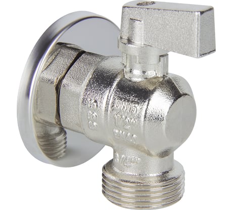 Кран шаровой для стиральной машины угловой TEBO НАР/НАР 1/2"х3/4" с отражателем T-КШ.С.555.1234.ХР.CN