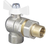 Кран шаровой полный проход c накидной гайкой TEBO ВН/НАР угловой 3/4" белая бабочка T-КШ.452.34.ББ.CN