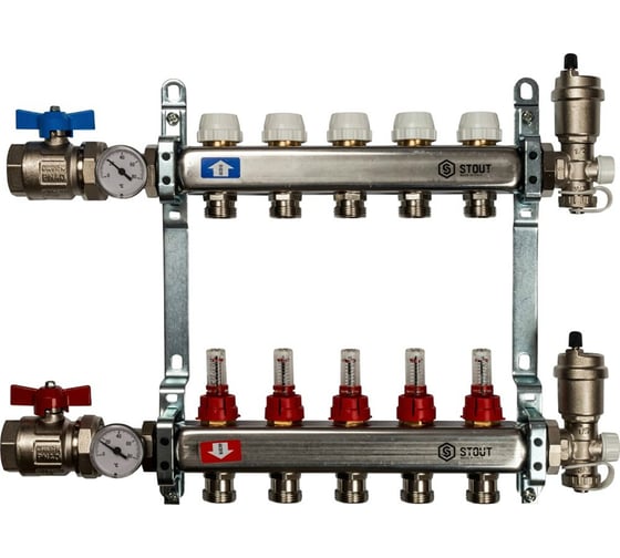 Коллектор STOUT нержавеющая сталь, в сборе, с расходомерами SMS 0907 000005 RG008P0RN7HR5L - выгодная цена, отзывы, характеристики, фото - купить в Москве и РФ