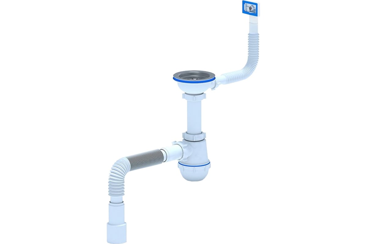 Сифон для мойки АНИ Пласт бутылочный, гибкий перелив, 3 1/2x40, гофра ...