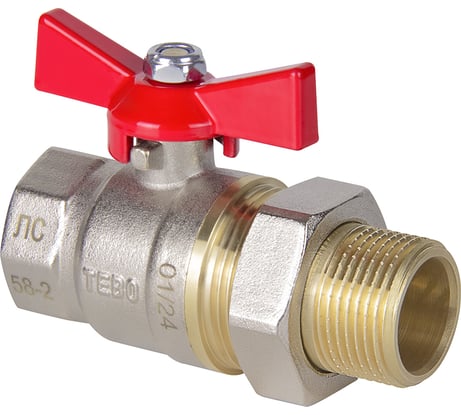 Кран шаровой TEBO полный проход c накидной гайкой ВН/НАР 1/2" бабочка T-КШ.402.12.КБ.CN