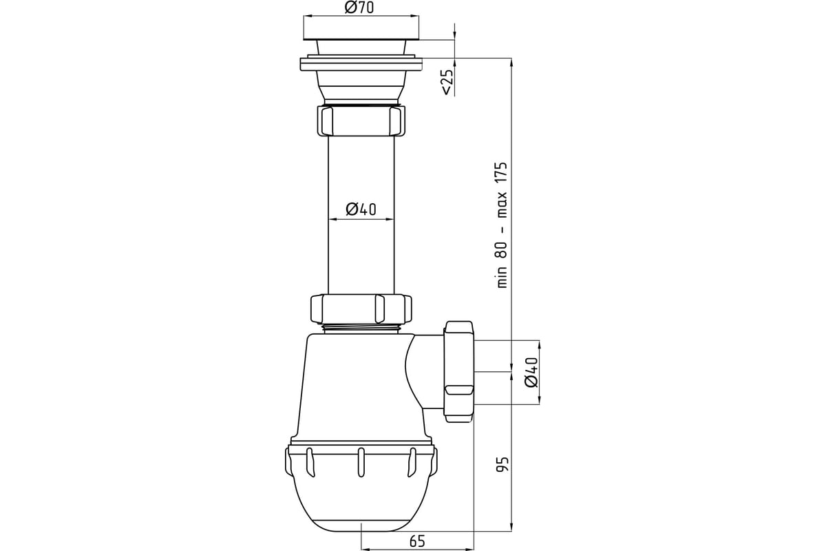 Сифон для мойки АНИ Пласт бутылочный, 1 1/2x40, нержавеющая сетка A0100 ...