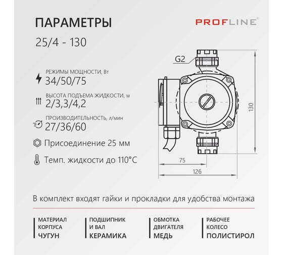 Насос циркуляционный PROFLINE LUX 25/4-130 УТ-00048686