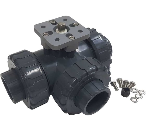 Трехходовой шаровой кран TECHNO 3040T-PVC ПВХ, под привод DN40, рабоч. темп. -10~50C 655340