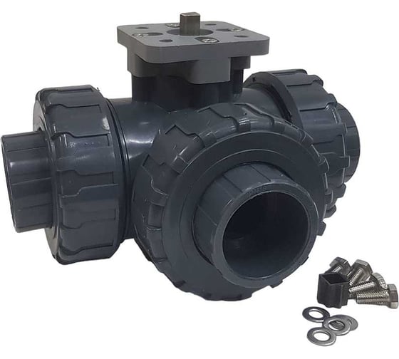 Трехходовой шаровой кран TECHNO 3040T-PVC ПВХ, под привод DN40, рабоч. темп. -10~50C 655340