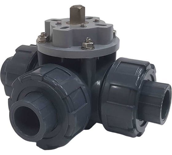 Трехходовой шаровой кран TECHNO 3020T-PVC ПВХ, под привод DN20, рабоч. темп. -10~50C 655320