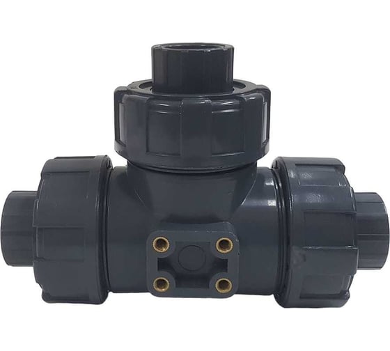 Трехходовой шаровой кран TECHNO 3020T-PVC ПВХ, под привод DN20, рабоч. темп. -10~50C 655320