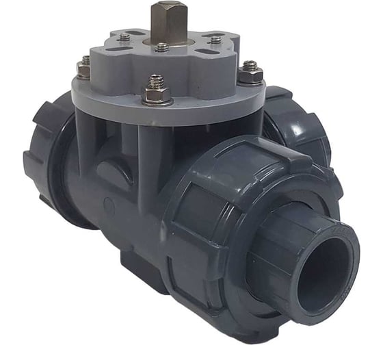 Трехходовой шаровой кран TECHNO 3020T-PVC ПВХ, под привод DN20, рабоч. темп. -10~50C 655320