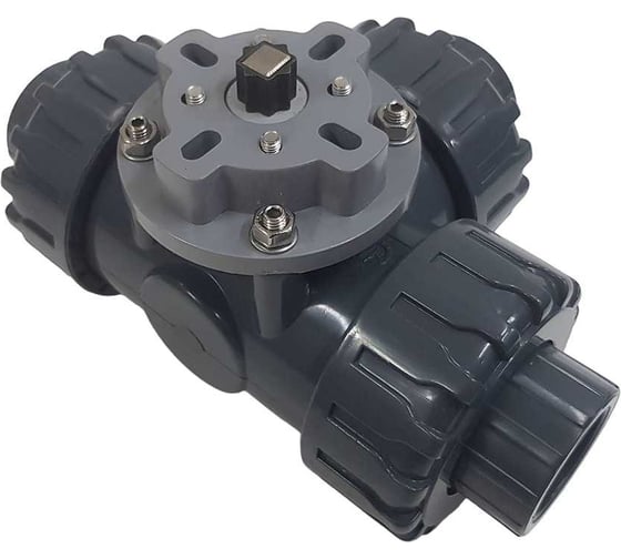 Трехходовой шаровой кран TECHNO 3025T-PVC ПВХ, под привод DN25, рабоч. темп. -10~50C 655325