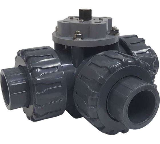 Трехходовой шаровой кран TECHNO 3025T-PVC ПВХ, под привод DN25, рабоч. темп. -10~50C 655325