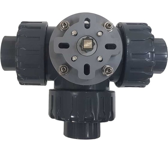 Трехходовой шаровой кран TECHNO 3025T-PVC ПВХ, под привод DN25, рабоч. темп. -10~50C 655325