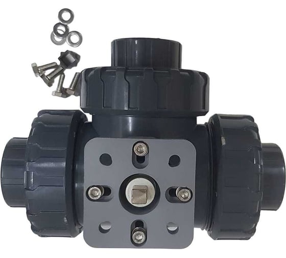 Трехходовой шаровой кран TECHNO 3050T-PVC ПВХ, под привод DN50, рабоч. темп. -10~50C 655350