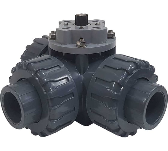 Трехходовой шаровой кран TECHNO 3032T-PVC ПВХ, под привод DN32, рабоч. темп. -10~50C 655332 1