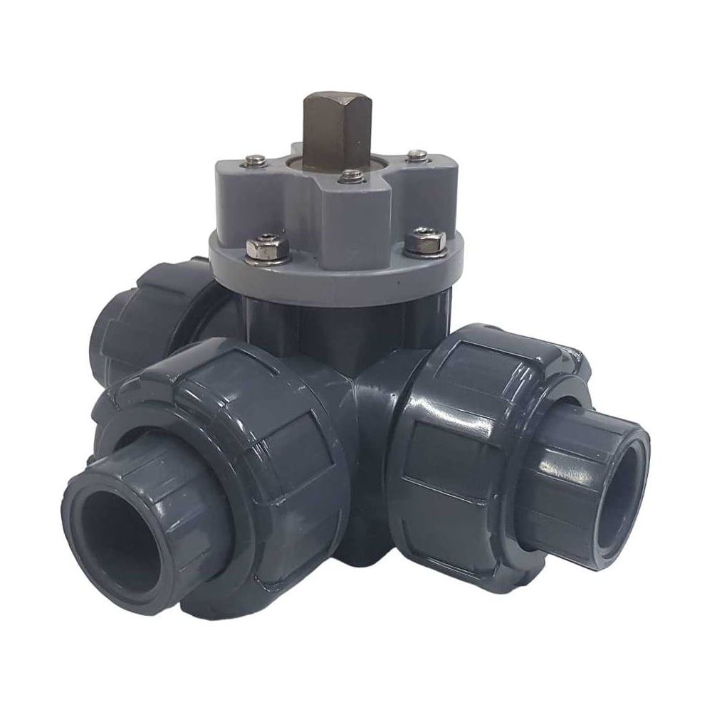 Трехходовой шаровой кран TECHNO 3015T-PVC ПВХ, под привод DN15, рабоч ...