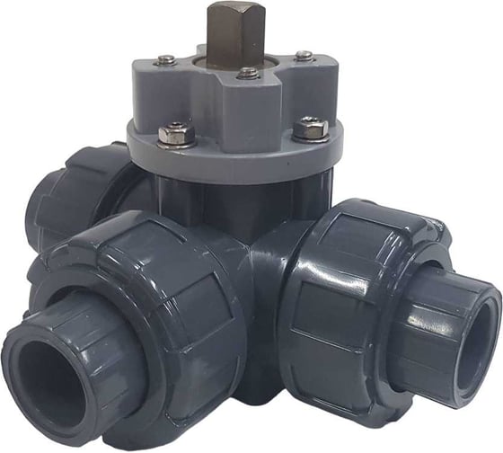 Трехходовой шаровой кран TECHNO 3015T-PVC ПВХ, под привод DN15, рабоч. темп. -10~50C 655315