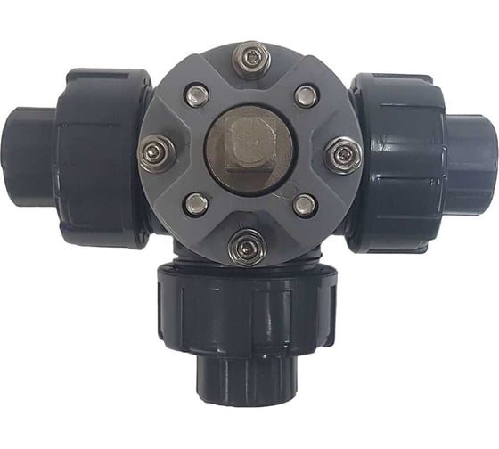 Трехходовой шаровой кран TECHNO 3015T-PVC ПВХ, под привод DN15, рабоч. темп. -10~50C 655315
