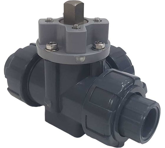 Трехходовой шаровой кран TECHNO 3015T-PVC ПВХ, под привод DN15, рабоч. темп. -10~50C 655315