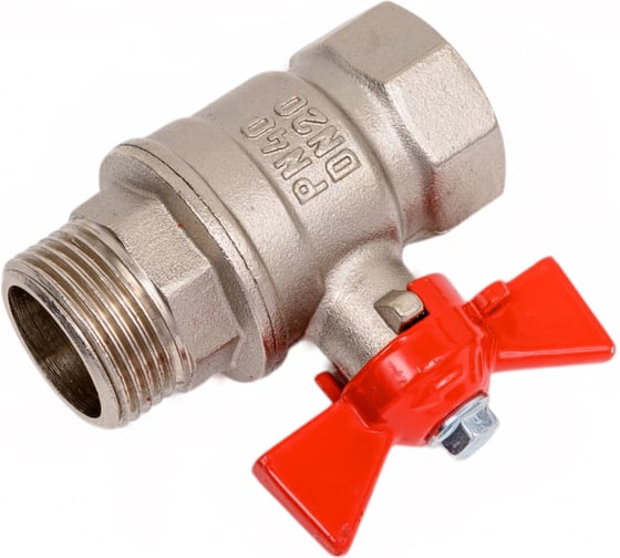Кран шаровой Valfex N/P59 бирка для воды, 3/4" ВР/НР, ручка-бабочка, латунный, никелированный 11Б27фт1М(72/18) VF.218.NB1.034.N/P59.Bir