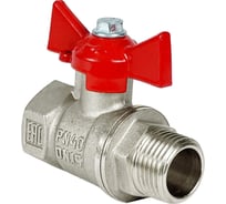 Кран шаровой Valfex N/P59 бирка для воды, 1" ВР/НР, ручка-бабочка, латунный, никелированный 11Б27фт1М(48/12) VF.218.NB1.100.N/P59.Bir