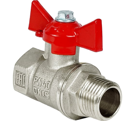 Кран шаровой Valfex N/P59 бирка для воды, 1" ВР/НР, ручка-бабочка, латунный, никелированный 11Б27фт1М(48/12) VF.218.NB1.100.N/P59.Bir 1