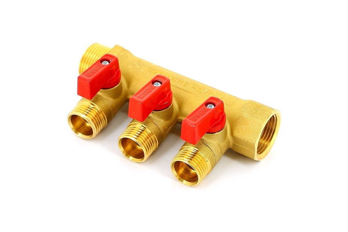 Коллектор Tiemme Nino НВ, 3/4\", с кранами, 3 выхода, 1/2\", Н 36 мм ...