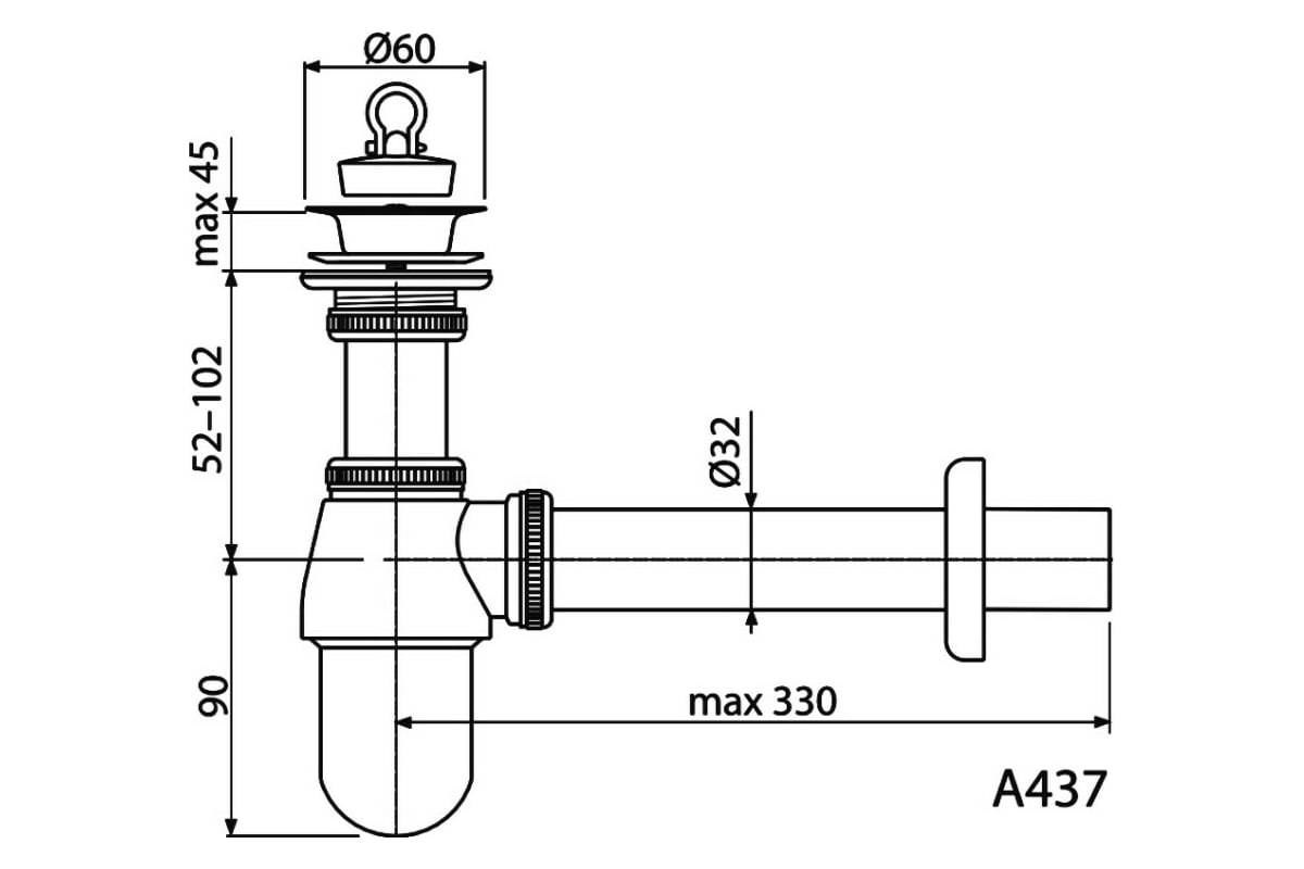 Сифон для умывальника Alcadrain бутылочный, 1 1/4х32, с прямой трубкой ...