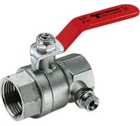 Шаровой кран Tiemme ВВ 1/2, с заглушкой 1/4 и дренажным вентилем, ручка 2980002