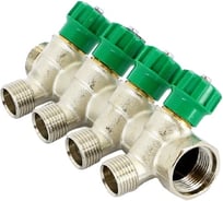 Никелированный коллектор Tiemme НВ 3/4" 4х1/2х16 Н 36мм с вентилями 1840001