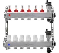 Коллекторный блок KROMWELL из нерж. cтали с расходомерами, в комплекте 1", 6x3/4", "евроконус" KW.SM6000665