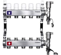 Коллекторная группа для отопления в сборе TEBO из нержавеющей стали, 1"х3/4", 11 выходов T-КГ.200.1.11.34.CN