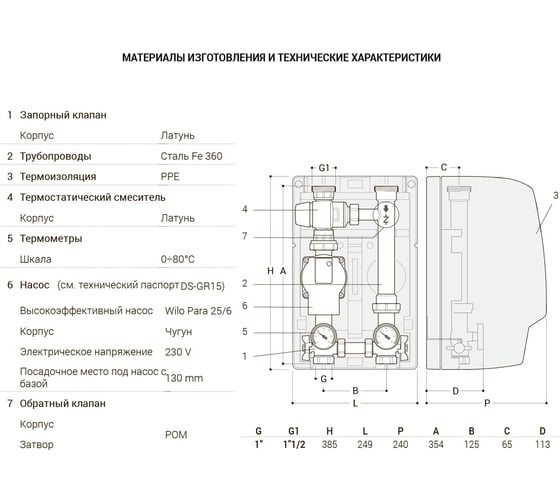 Группа быстрого монтажа SR Rubinetterie THERMOMIX 1", с насосом Wilo RS 25/6, справа 1015-2500WA00