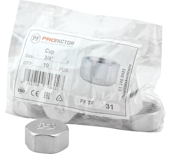 Заглушка PROFACTOR с внутренней резьбой никелированная 3/4" PF TF 31