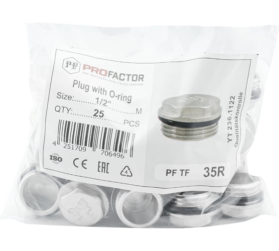 Заглушка PROFACTOR с наружной резьбой и уплотнением никелированная 1/2" PF TF 35R