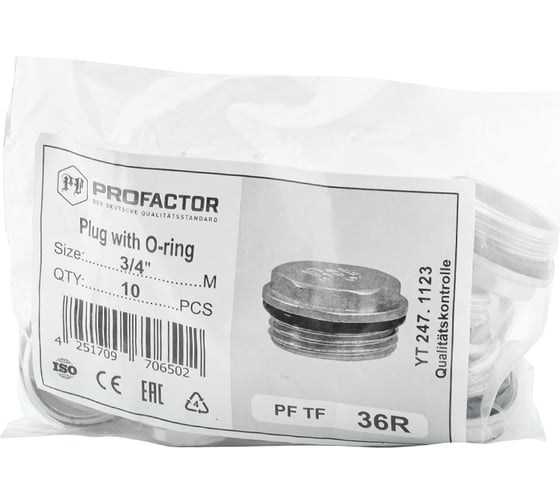 Заглушка PROFACTOR с наружной резьбой и уплотнением никелированная 3/4" PF TF 36R