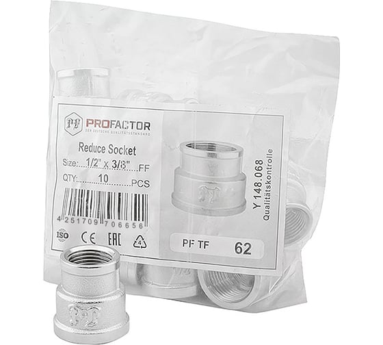 Муфта переходная никелированная PROFACTOR 1/2" х 3/8" PF TF 62