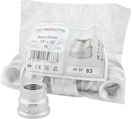 Муфта переходная никелированная PROFACTOR 3/4" х 1/2" PF TF 63