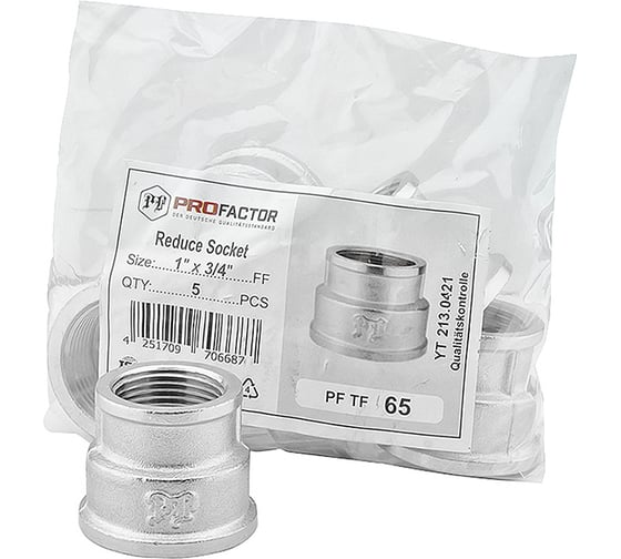 Муфта переходная никелированная PROFACTOR 1" х 3/4" PF TF 65
