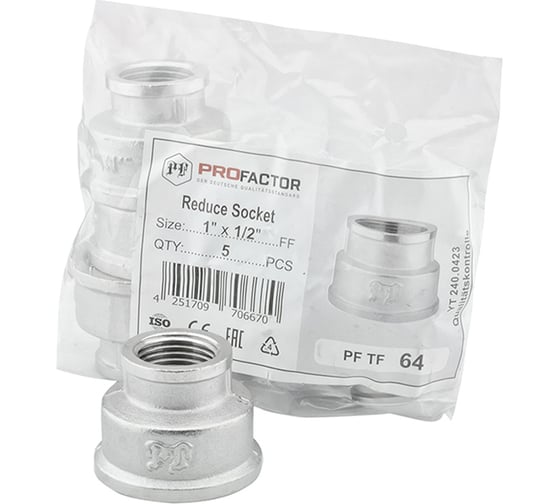 Муфта переходная никелированная PROFACTOR 1" х 1/2" PF TF 64