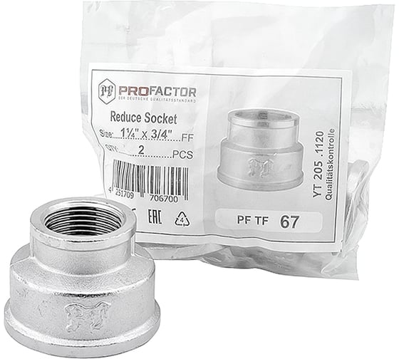 Муфта переходная никелированная PROFACTOR 1 1/4" х 3/4" PF TF 67