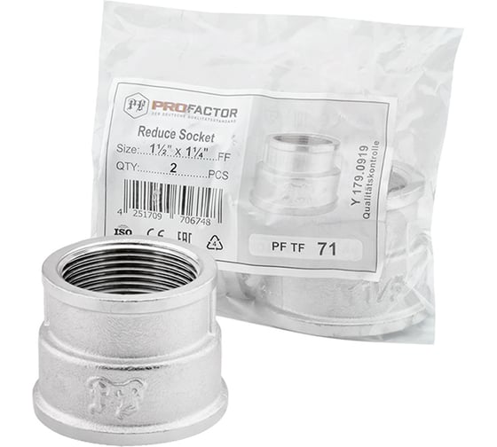 Муфта переходная никелированная PROFACTOR 1 1/2" х 1 1/4" PF TF 71