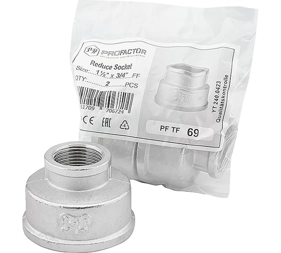 Муфта переходная никелированная PROFACTOR 1 1/2" х 3/4" PF TF 69