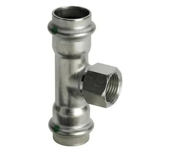 Тройник Viega Sanpress Inox, с SC-Contur, нержав.сталь, 42x1/2"x42 мм. 437220 1