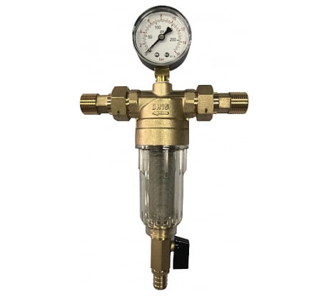 Фильтр KROMWELL тонкой очистки промывной с прозрачной колбой и манометром 1/2" EU.ST6199030 12_k