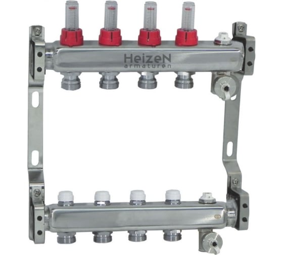 Коллекторная группа 1 Heizen нержавеющая сталь, 4 выхода на 3/4, IVR 802 180222504