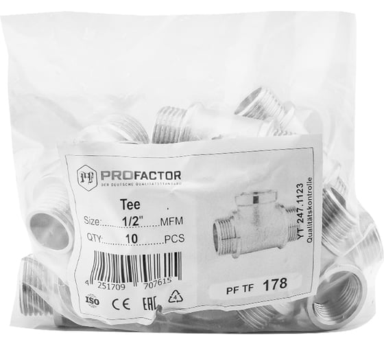 Тройник никелированный PROFACTOR н/в/н 1/2" PF TF 178