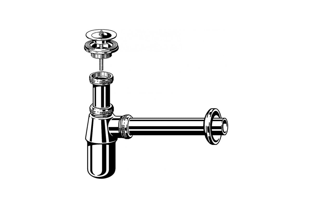 Бутылочный сифон для раковины Viega хром, латунь 366681 00008809 ...