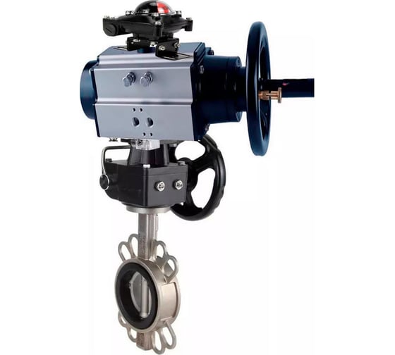 Дисковый затвор DN.ru 316L-316L-VITON Ду150 Ру16 пневмопривод, ручной дублёр, БКВ D050-21642 1